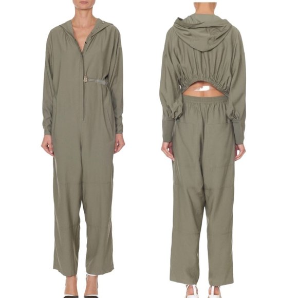 Tibi Pants - Tibi NWT Washed Viscose Utility Hoodie Jumpsuit in Moss Green LG